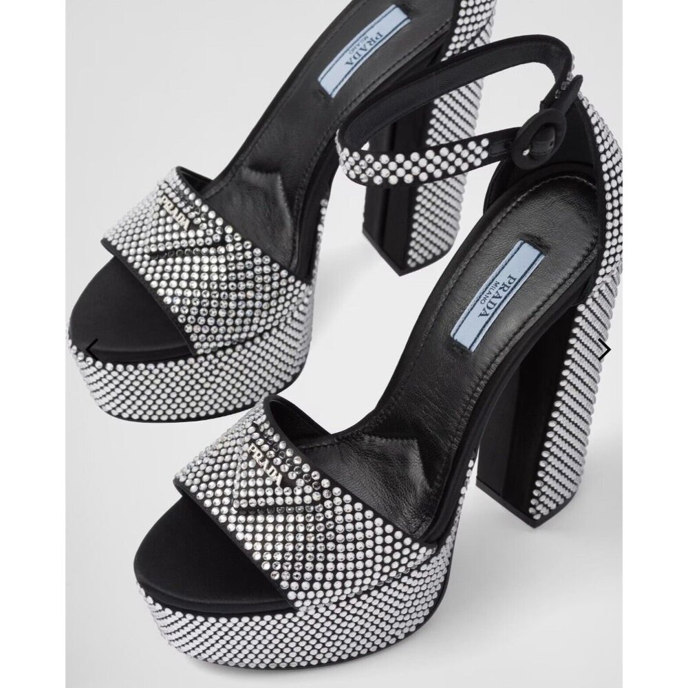 Prada Satin platform sandals with crystals Size 38.5 New 100% Authentic - Picture 2 of 5